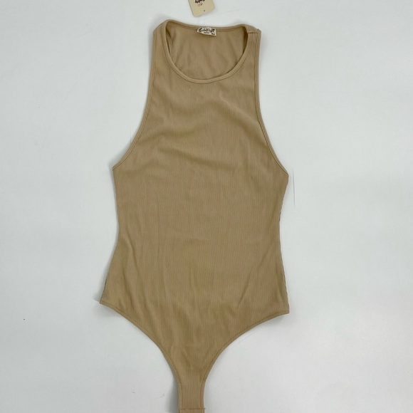 Free People Tops - NWT FREE PEOPLE INTIMATELY TAN BODY SUIT NEUTRAL RIBBED SLEEVELESS HIGH NECK S